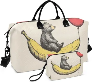 Bear Banana Red Balloon Duffel Bag for Traveling, Gym Bags with Multiple Interior Pockets for Women Men Toiletry Purse Included 20.5”x 1.9” x 13.8”