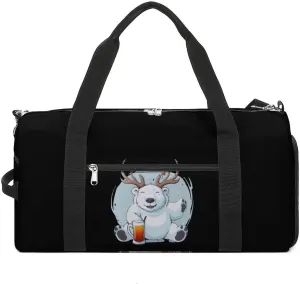 Bear Deer Beer Sports Gym Bag for Men Women Travel Duffel Bag with Shoulder Strap