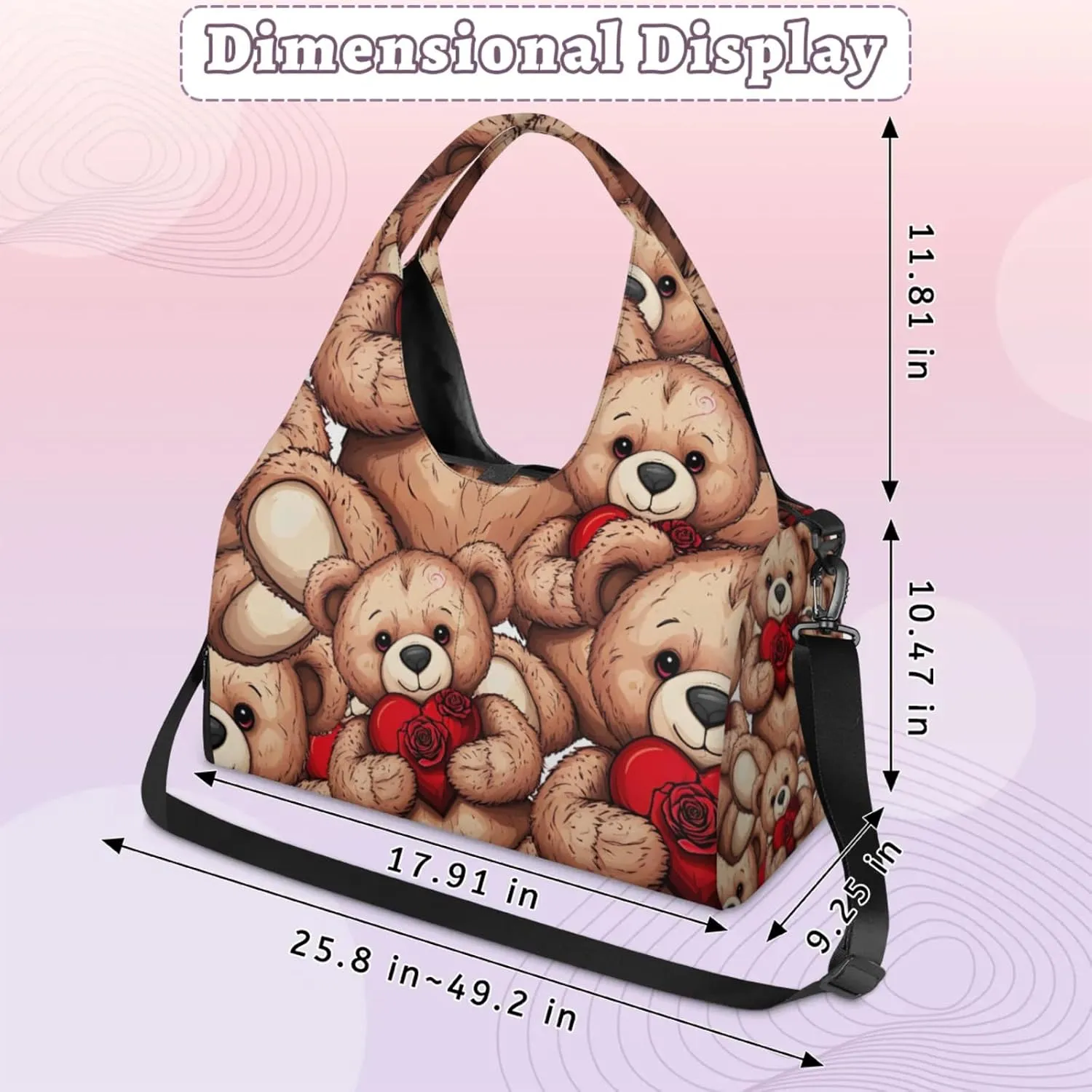 Bear Hearts Gym Bag Yoga Mat Tote for Women with Shoes Compartment Lightweight Duffle Travel Carrier Wet Dry Storage Pockets Adjustable Pilates Mats Shoulder Bags for Sport Swim
