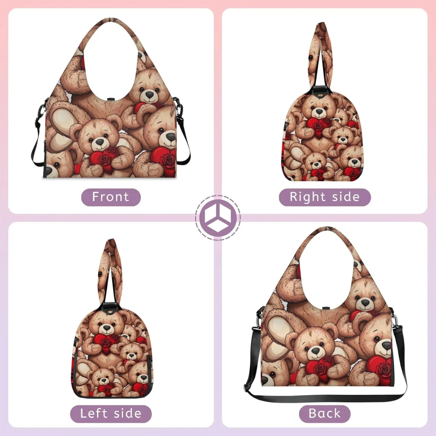 Bear Hearts Gym Bag Yoga Mat Tote for Women with Shoes Compartment Lightweight Duffle Travel Carrier Wet Dry Storage Pockets Adjustable Pilates Mats Shoulder Bags for Sport Swim