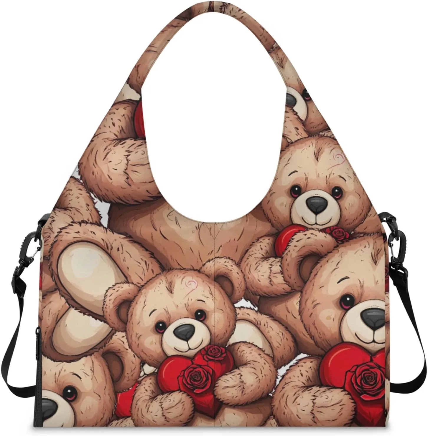 Bear Hearts Gym Bag Yoga Mat Tote for Women with Shoes Compartment Lightweight Duffle Travel Carrier Wet Dry Storage Pockets Adjustable Pilates Mats Shoulder Bags for Sport Swim