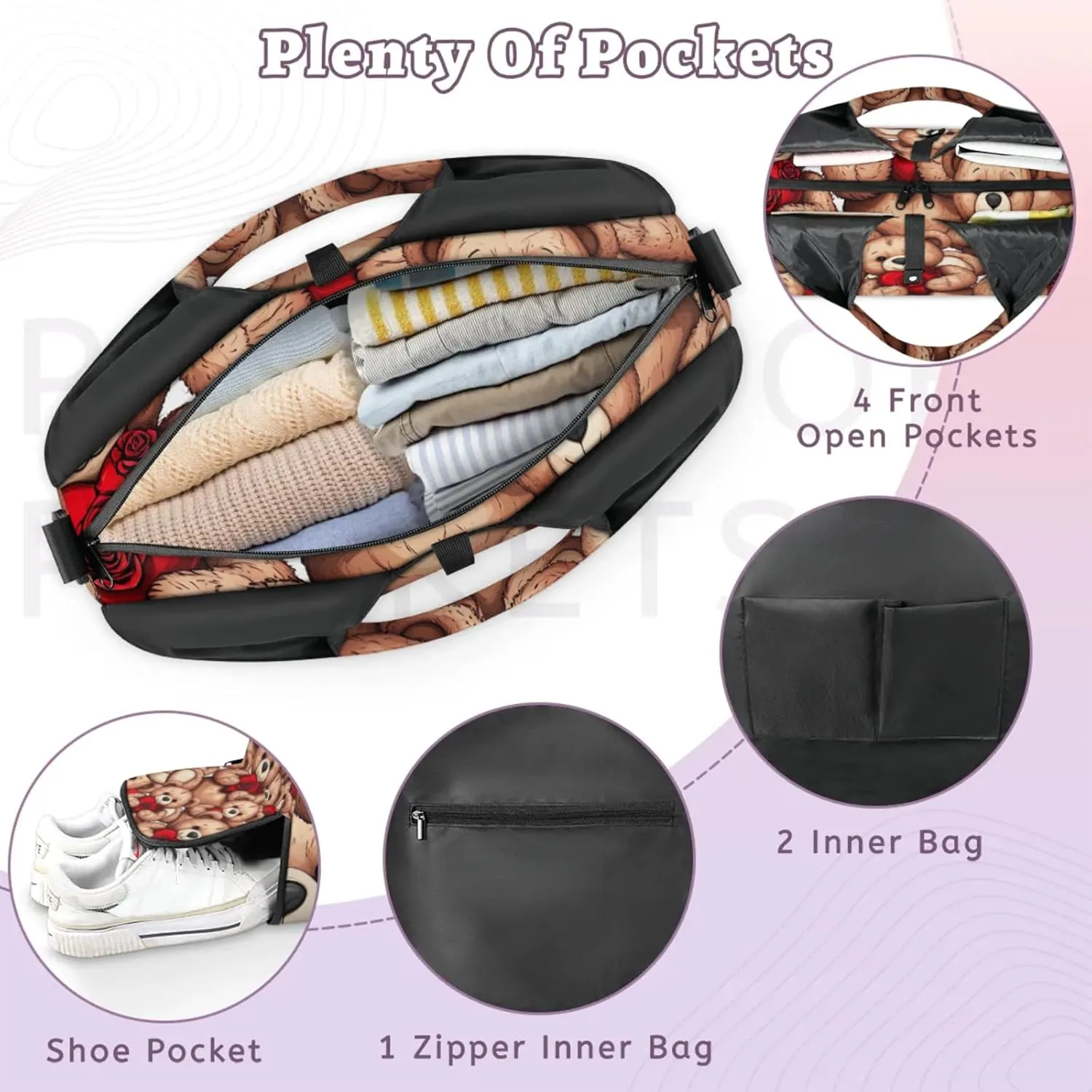 Bear Hearts Gym Bag Yoga Mat Tote for Women with Shoes Compartment Lightweight Duffle Travel Carrier Wet Dry Storage Pockets Adjustable Pilates Mats Shoulder Bags for Sport Swim