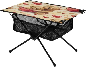 Bears and Hearts Portable Folding Camping Table, Compact Lightweight Beach Table with Carrying Bag for Outdoor Picnics, BBQs, Camp