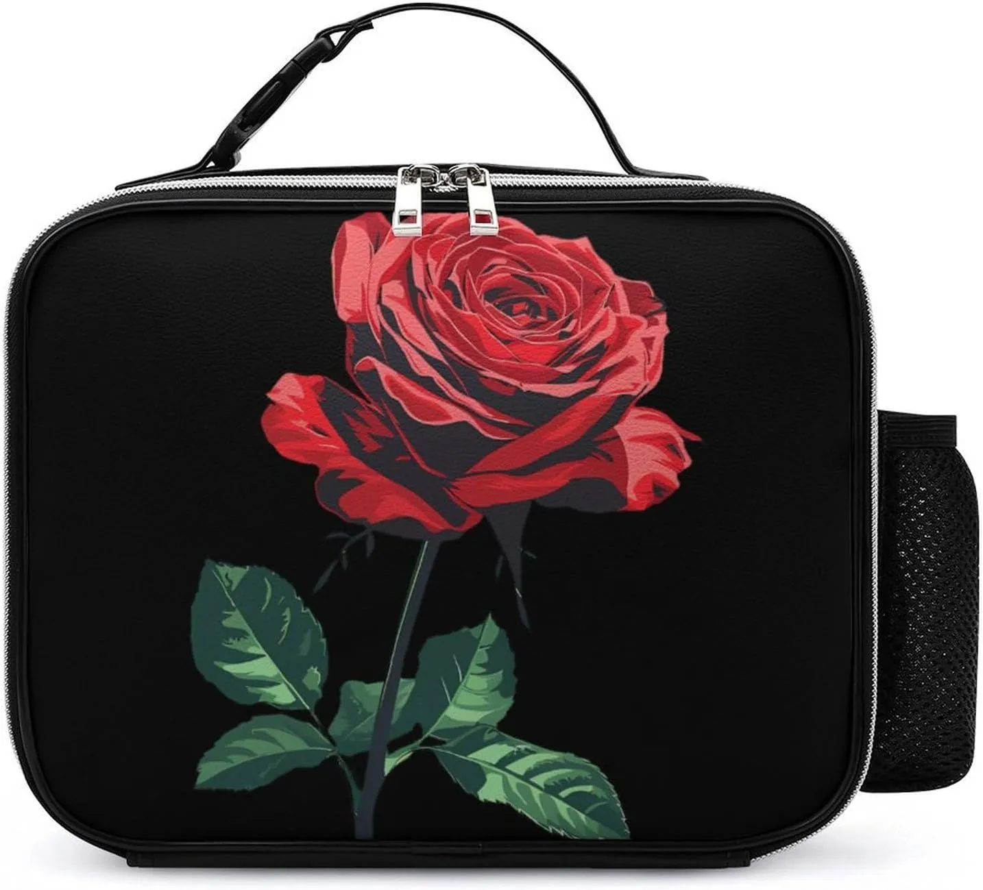 Beast Rose Beauty Novelty Lunch Bag Insulated Holder Lunch Box Tote Handbag with Buckled Handle