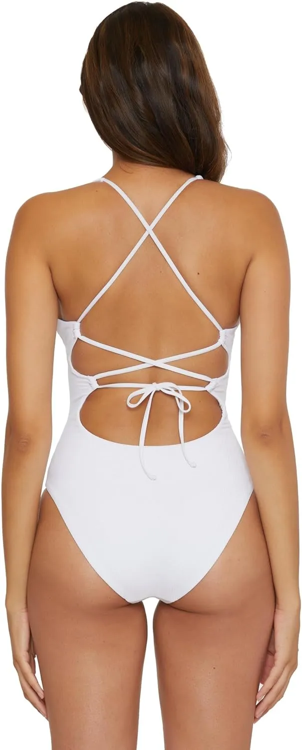BECCA Women's Standard Modern Edge One Piece Swimsuit, Plunge Neck, Bathing Suits
