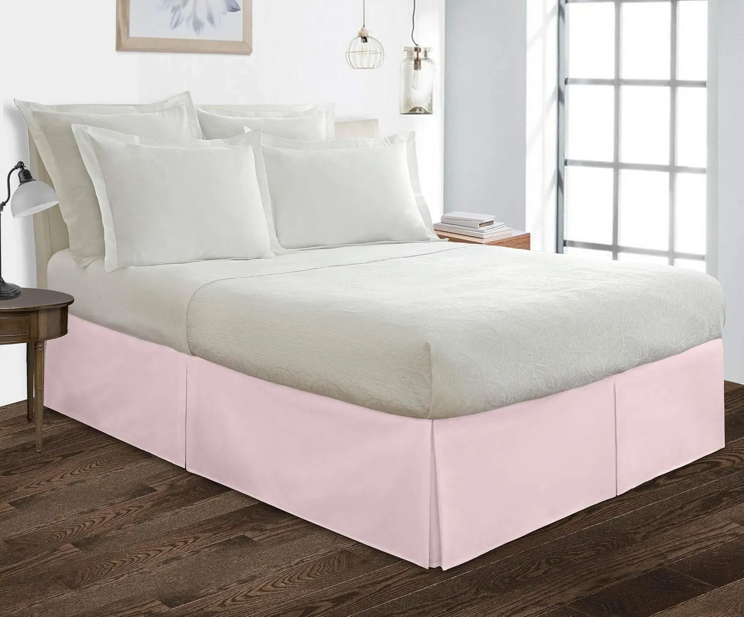 Bed Skirt - Ultra Soft Luxurious Pure Cotton 800 Thread Count Dust Ruffle - Box Pleated Bed Skirt, Hotel Quality Modern Bed Skirt, Easy Fit with 19 Inch Tailored Drop, Full, Pink