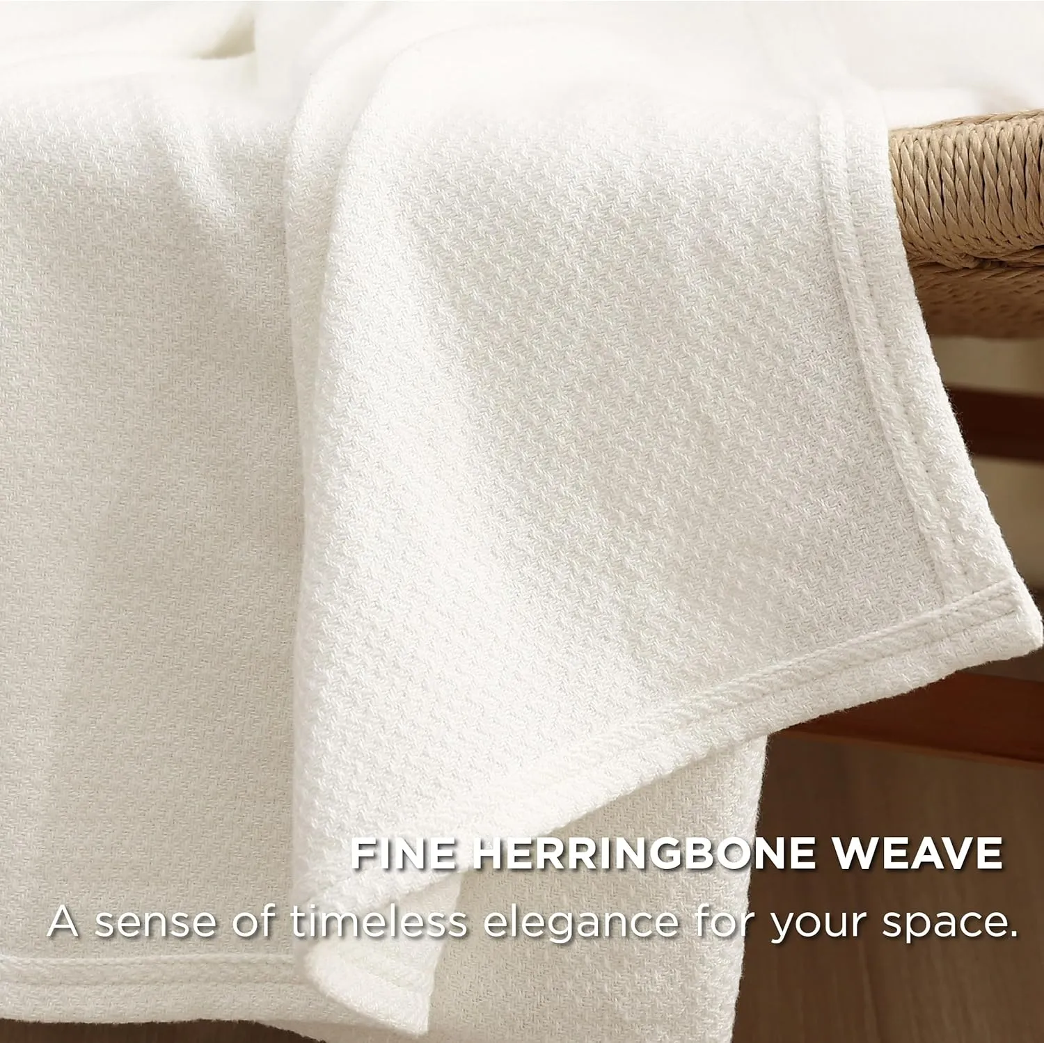 Bedsure 100% Cotton Blanket Queen Size for Bed - Breathable and Lightweight, Soft Cozy Textured Herringbone Woven Blanket for Summer Spring, Ivory, 90x90 inches