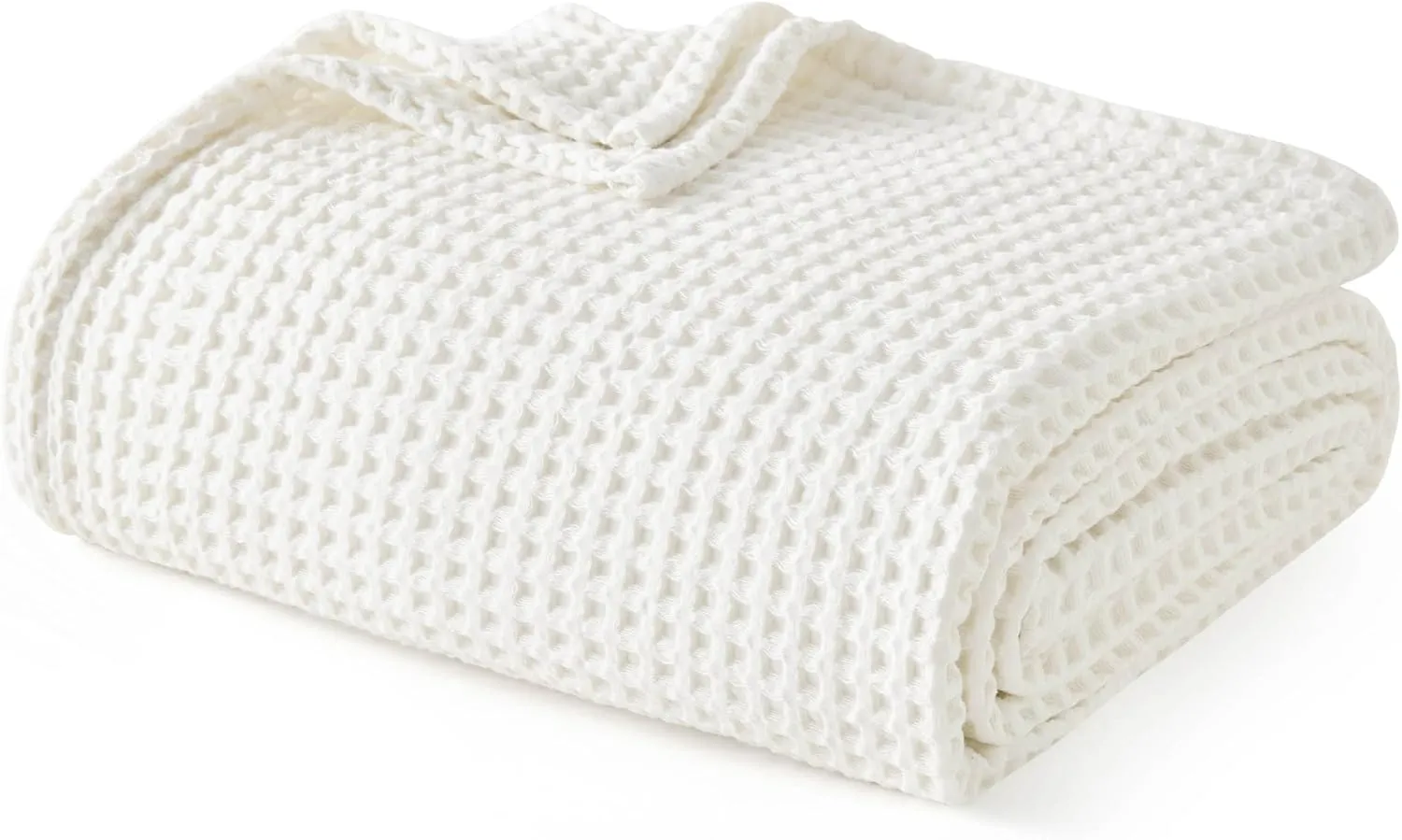 Bedsure 100% Cotton Blanket Queen Size for Summer, Ultra Soft Waffle Weave Queen Blanket for Bed, Lightweight Thin Woven Breathable Bedding Gifts for Women, Men, Kids, Ivory, 90" x 90"