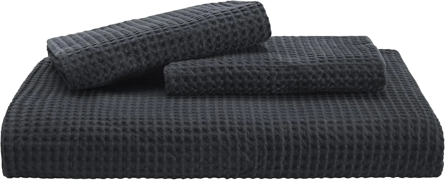 Bedsure Cotton Duvet Cover King - 100% Cotton Waffle Weave Charcoal Duvet Cover King Size, GentleSoft™ and Breathable Bedding Set for All Season, 3 Pieces, 104"x90"