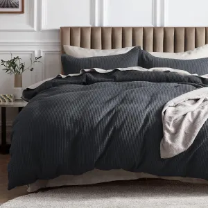 Bedsure Cotton Duvet Cover King - 100% Cotton Waffle Weave Charcoal Duvet Cover King Size, GentleSoft™ and Breathable Bedding Set for All Season, 3 Pieces, 104"x90"