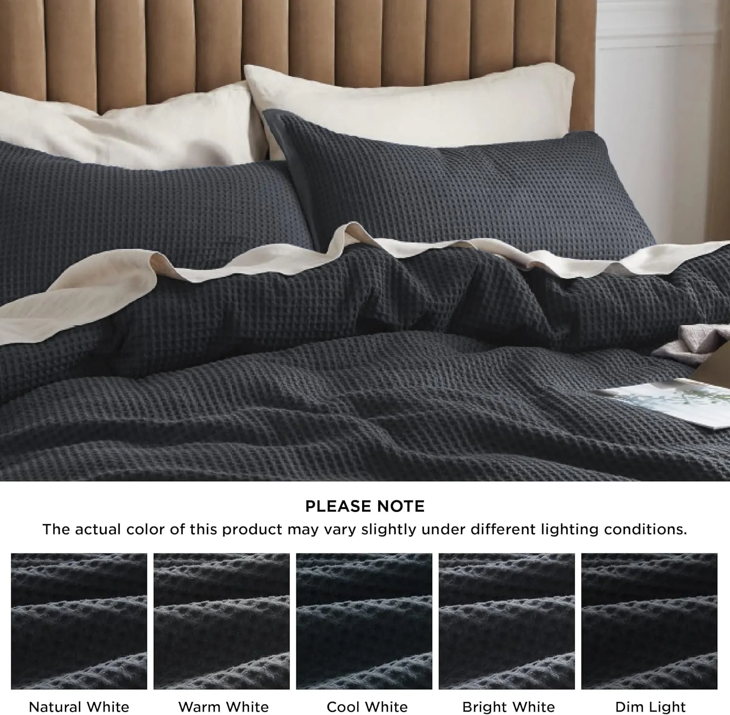 Bedsure Cotton Duvet Cover King - 100% Cotton Waffle Weave Charcoal Duvet Cover King Size, GentleSoft™ and Breathable Bedding Set for All Season, 3 Pieces, 104"x90"