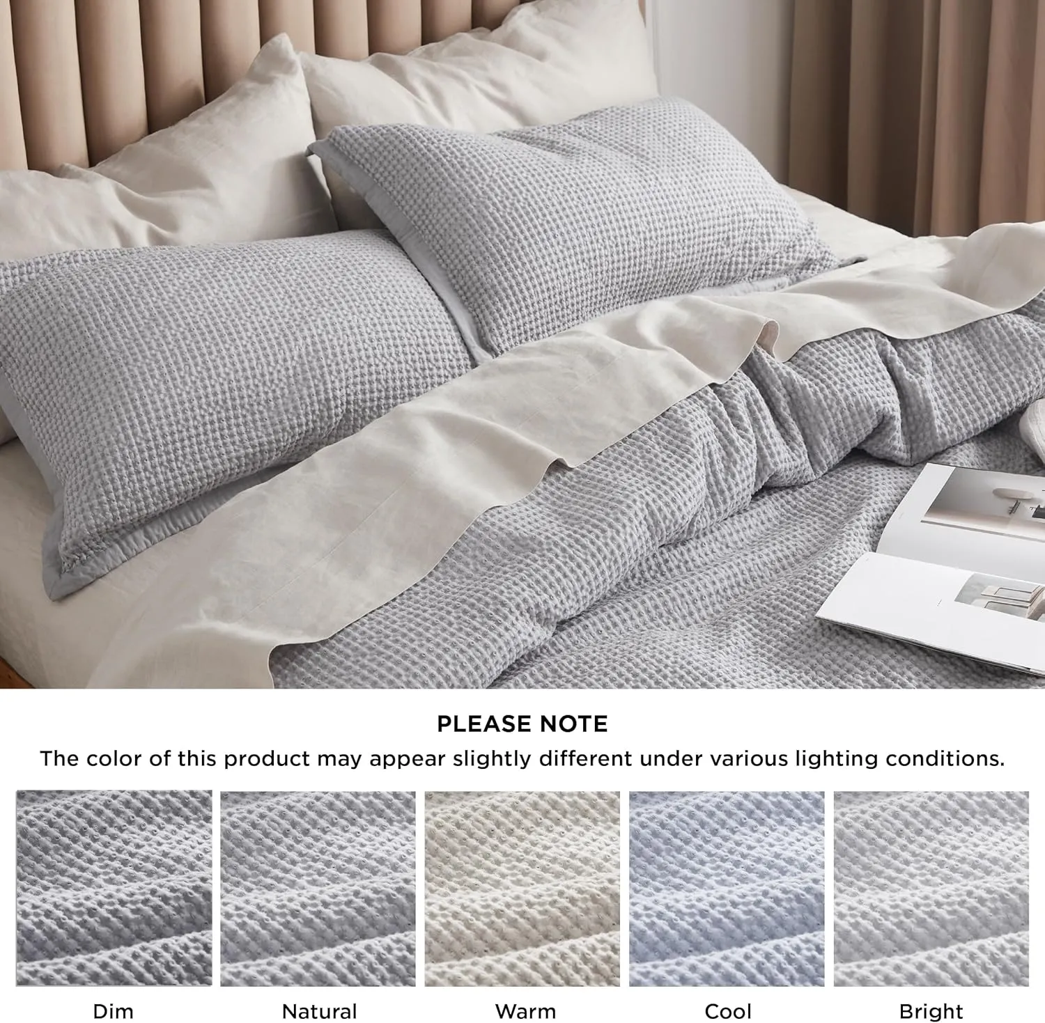 Bedsure Cotton Duvet Cover King - 100% Cotton Waffle Weave Grey Duvet Cover King Size, GentleSoft™ and Breathable Bedding Set for All Season, 3 Pieces, 104"x90"