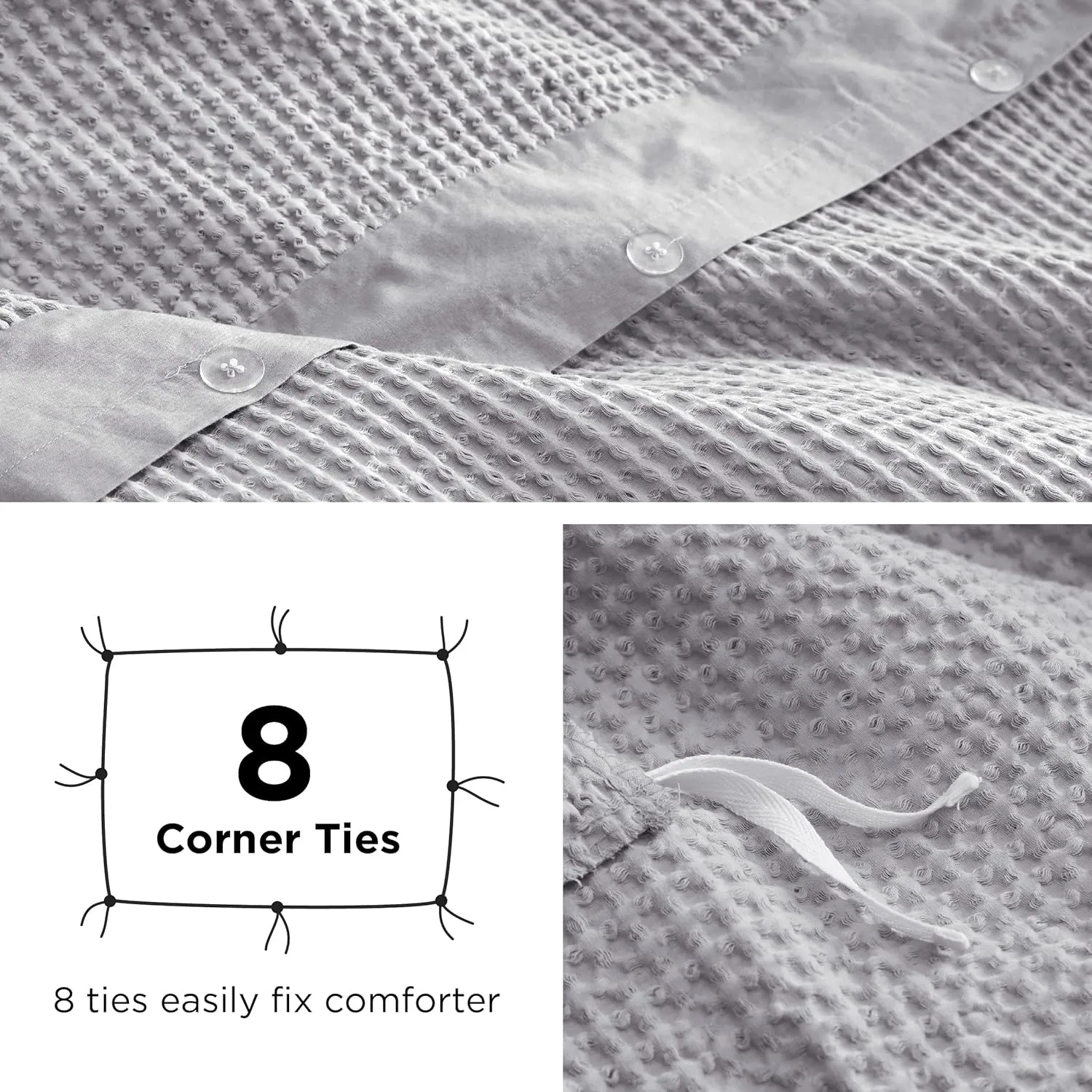 Bedsure Cotton Duvet Cover King - 100% Cotton Waffle Weave Grey Duvet Cover King Size, GentleSoft™ and Breathable Bedding Set for All Season, 3 Pieces, 104"x90"