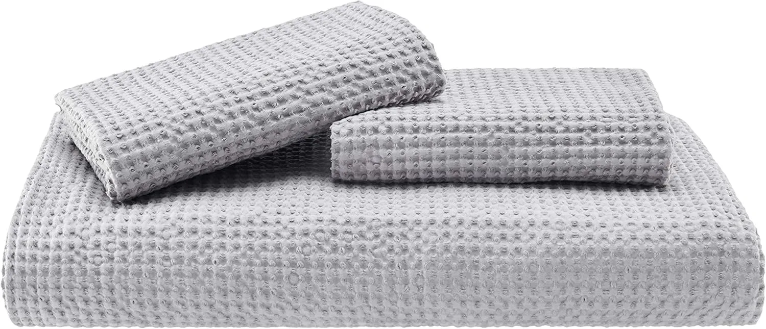 Bedsure Cotton Duvet Cover King - 100% Cotton Waffle Weave Grey Duvet Cover King Size, GentleSoft™ and Breathable Bedding Set for All Season, 3 Pieces, 104"x90"