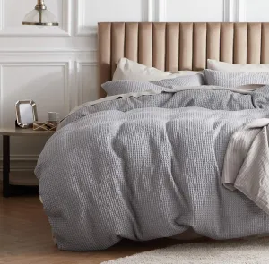 Bedsure Cotton Duvet Cover King - 100% Cotton Waffle Weave Grey Duvet Cover King Size, GentleSoft™ and Breathable Bedding Set for All Season, 3 Pieces, 104"x90"