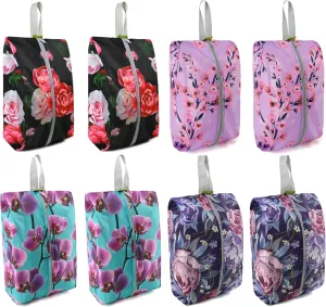 BeeGreen 8-Pack Travel Shoe Bags, Flower & Geometric Design Shoe Organizers with Zipper & Handle, Lightweight Nylon Storage for Men & Women, Multicolor Gift Bag & Travel Essentials Organizer