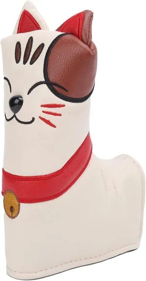 Beige Red Lucky Cat L Type Putter Covers PU Plush Magnetic Closure Prevent Slipping Cute Pattern for Most L Type Putters