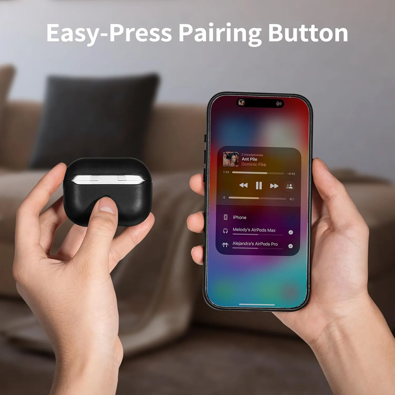 Belemay for AirPods Pro 2nd Generation Case, Compatible with MagSafe and Wireless Charging, Luxury Full-Grain Smooth Leather, Unique Patina, Comfort Grip, Compatible with Airpods Pro 2, Black