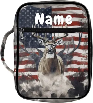 Belidome American Flag Deer Bible Cover Bag with Custom Name Book Case Portable Handle Bag for Women Men