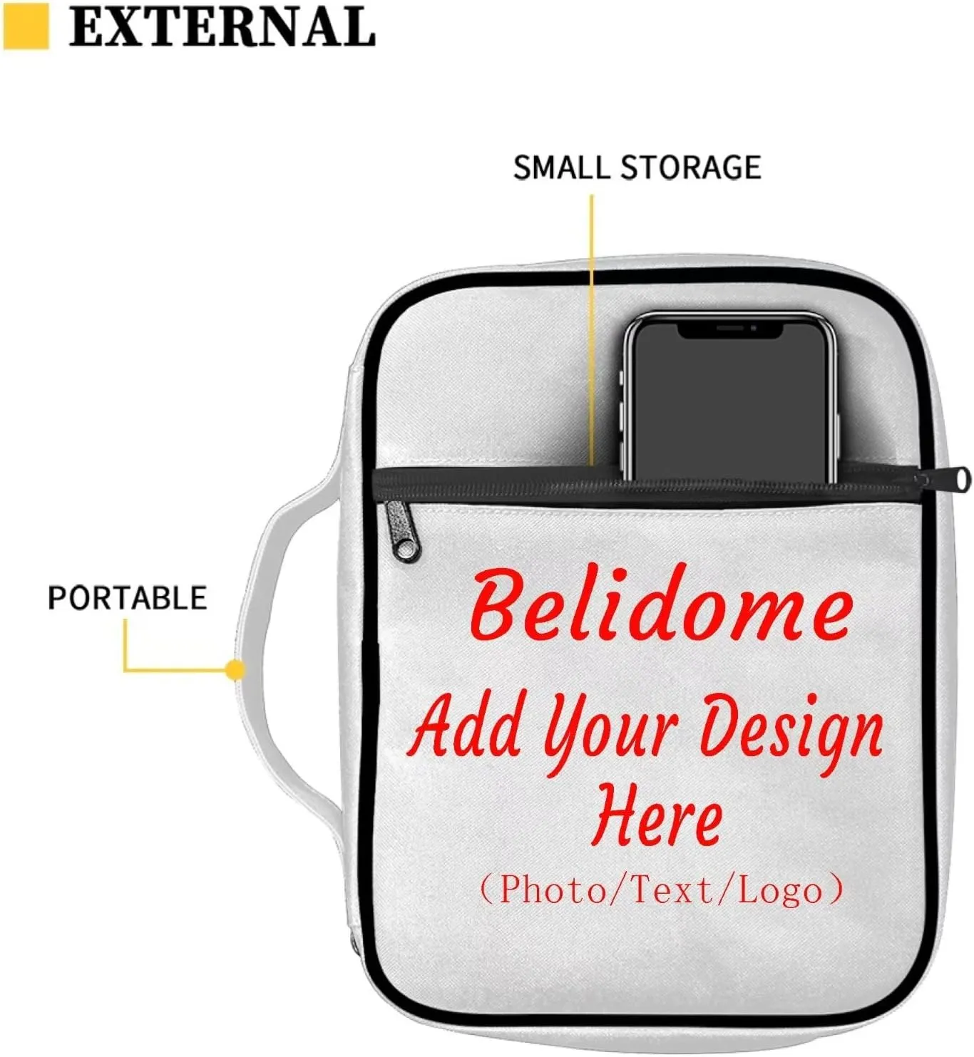 Belidome Custom Bible Covers for Women Men Personalized with Photo Name Text Print Book Carrying Case Study Journal Scripture Protector Church Library Study Tote Bag Waterproof Durable Gifts