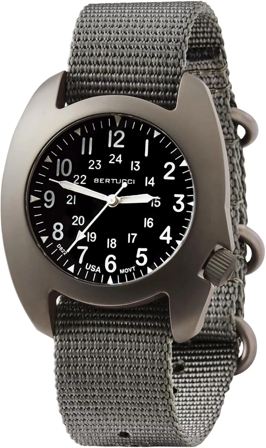 BERTUCCI® 42 mm Titanium Field Watch - D-3T RETROFORM Epic™ - Black dial, Vintage Drab Nylon Band - 17016