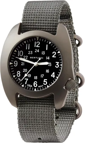 BERTUCCI® 42 mm Titanium Field Watch - D-3T RETROFORM Epic™ - Black dial, Vintage Drab Nylon Band - 17016