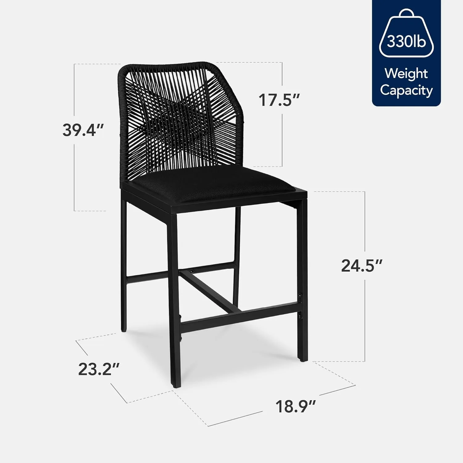 Best Choice Products Indoor Outdoor Counter Height Bar Stools Set of 2, Armless Kitchen Counter Stools w/Back and Footrest, Built-in Cushion, Aluminum Frame - Black/Obsidian