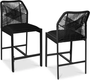Best Choice Products Indoor Outdoor Counter Height Bar Stools Set of 2, Armless Kitchen Counter Stools w/Back and Footrest, Built-in Cushion, Aluminum Frame - Black/Obsidian