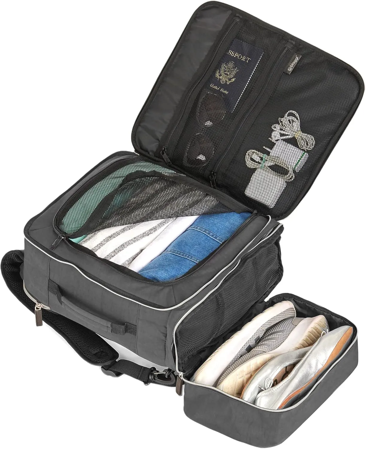 biaggi Carry Cube Backpack: TSA Approved Travel Bag with Removable Packing Cube, Lightweight & Durable for Personal Item Use (Grey)