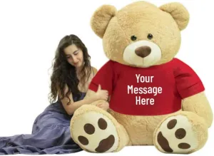 Big Plush Custom Personalized Giant 6 Foot Teddy Bear Soft Wears Tshirt That You Design, Weighs 22 Pounds - 72-inches Tan Color