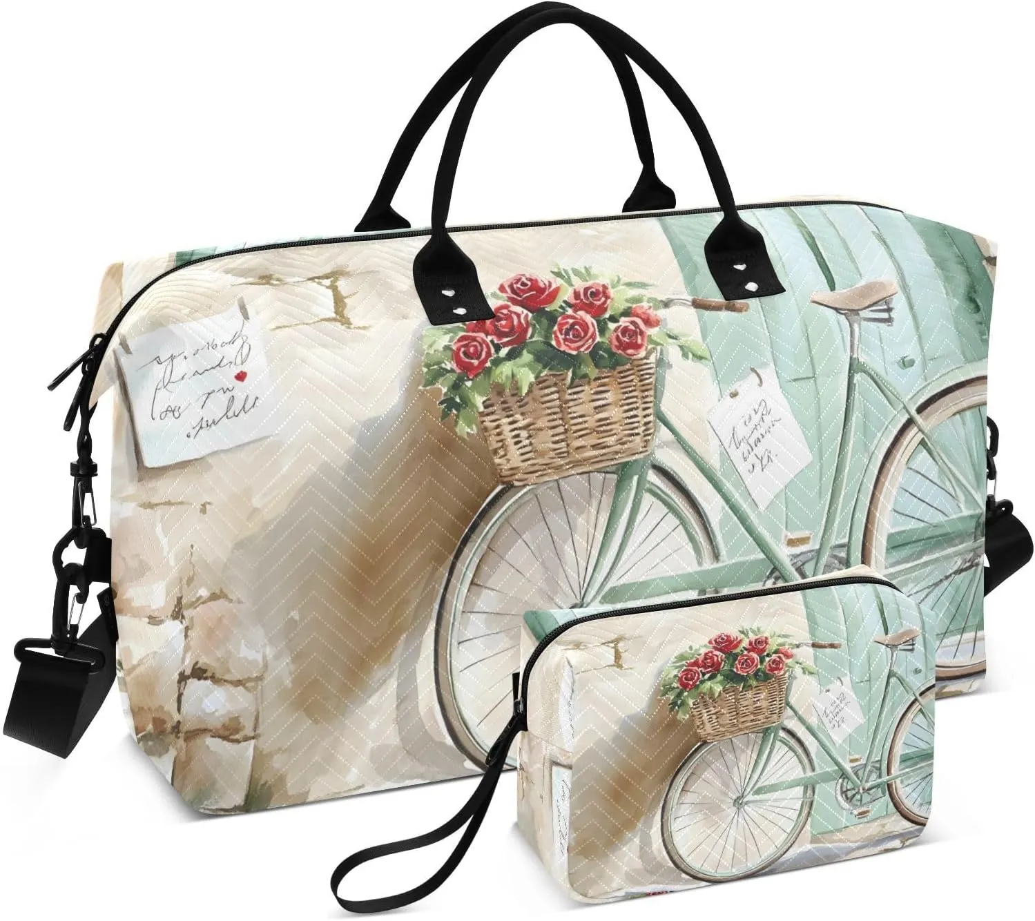 Bike Rose Vintage Travel Duffel Bag, Gym Bags with Multiple Interior Pockets for Men Women Toiletry Purse Included 20.5”x 1.9” x 13.8”