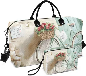 Bike Rose Vintage Travel Duffel Bag, Gym Bags with Multiple Interior Pockets for Men Women Toiletry Purse Included 20.5”x 1.9” x 13.8”