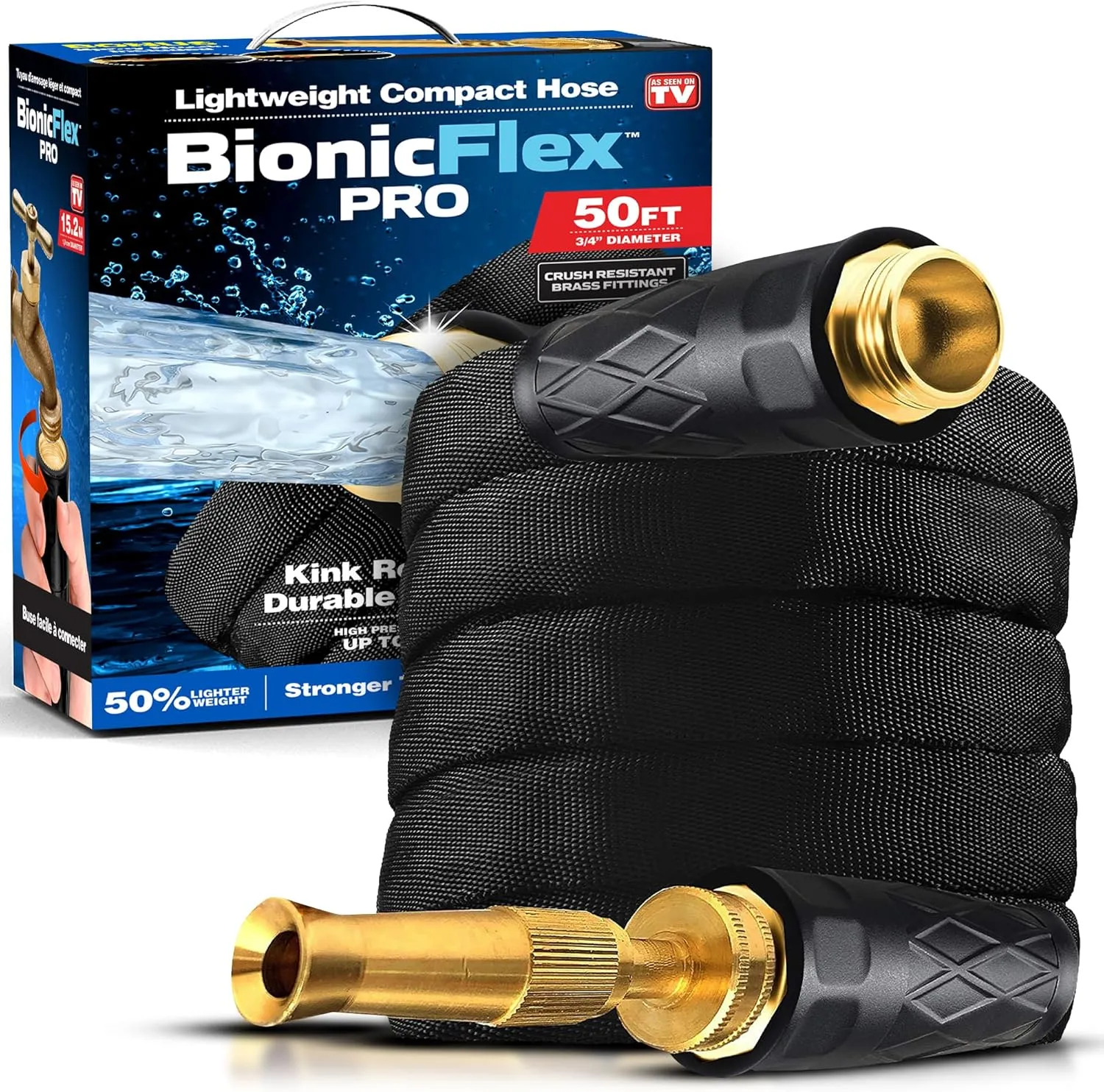 Bionic Flex Flexible Garden Hose, 50 Ft, Lightweight Weatherproof, Kink Free, 500 PSI, As Seen on TV