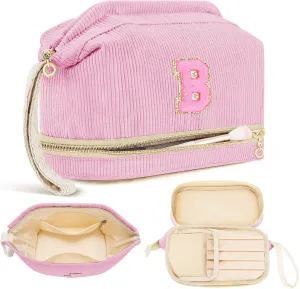 Birthday Gifts for Girls, Personalized Initial Make up Bag 18th Birthday Gifts for Girls Women, Travel Make up Bag Cosmetic Bag Preppy Stuff Bag for Her Mom Girlfriend Wife Teacher - Pink B