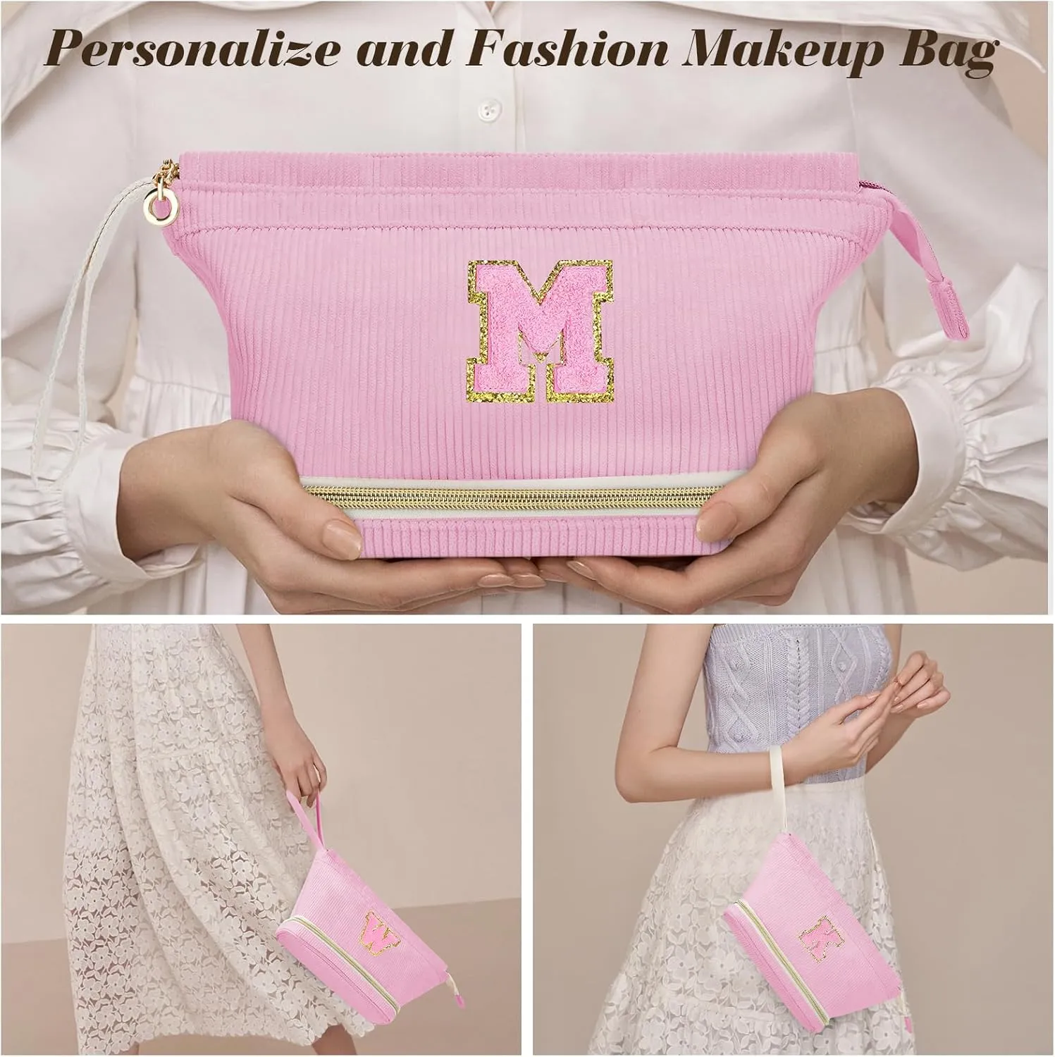 Birthday Gifts for Girls, Personalized Initial Make up Bag 18th Birthday Gifts for Girls Women, Travel Make up Bag Cosmetic Bag Preppy Stuff Bag for Her Mom Girlfriend Wife Teacher - Pink B