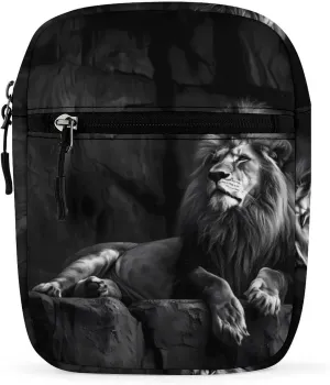 Black And White Lion Small Crossbody Bag Casual Belt Bag Sling Purse for Travel Hiking
