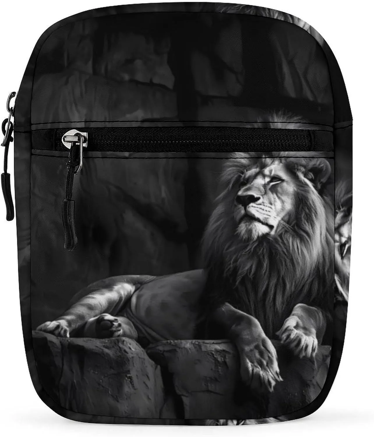 Black And White Lion Small Crossbody Bag Casual Belt Bag Sling Purse for Travel Hiking