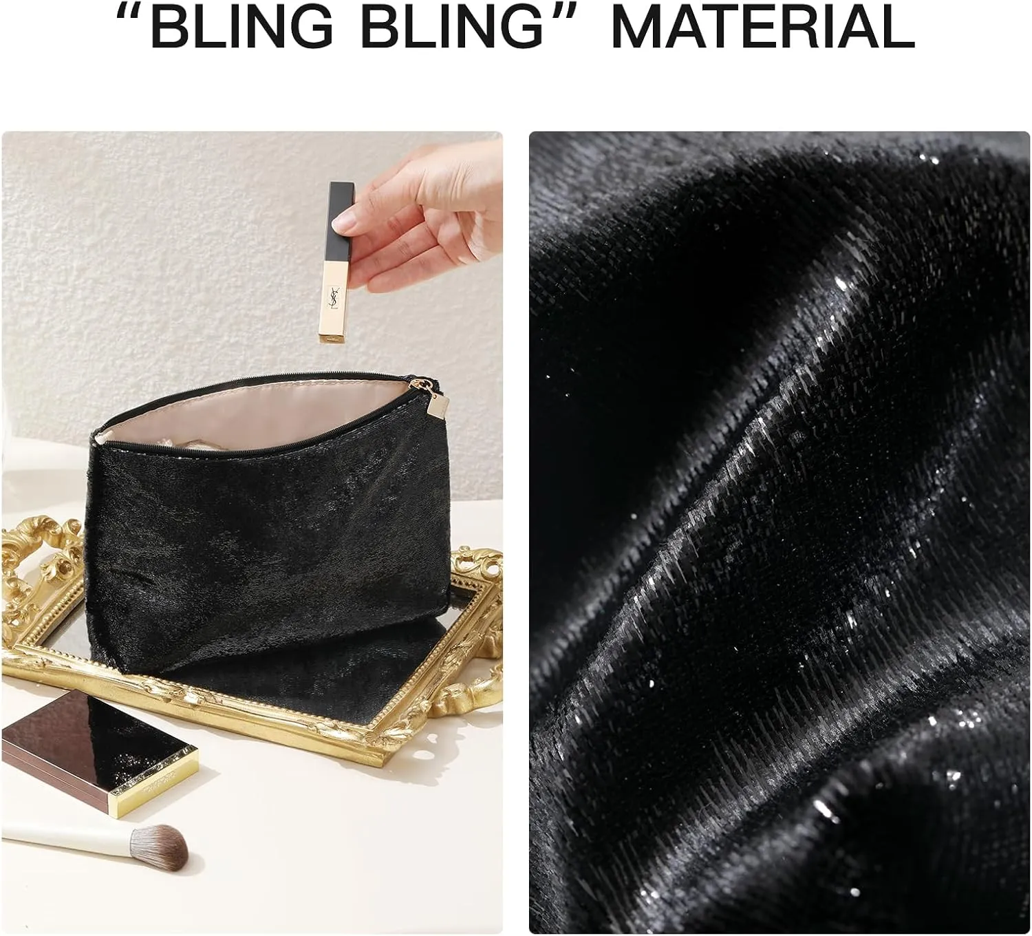 Black Makeup Organizer Bag for Purse，Cosmetic Travel Bag for Women, Make Up Pouch for Travelling
