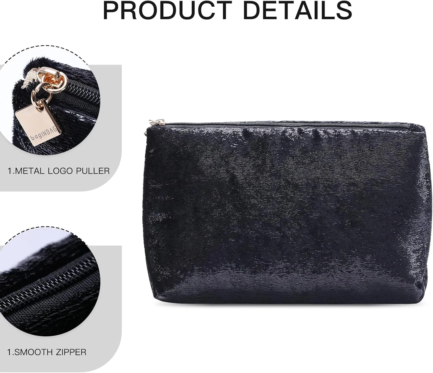 Black Makeup Organizer Bag for Purse，Cosmetic Travel Bag for Women, Make Up Pouch for Travelling