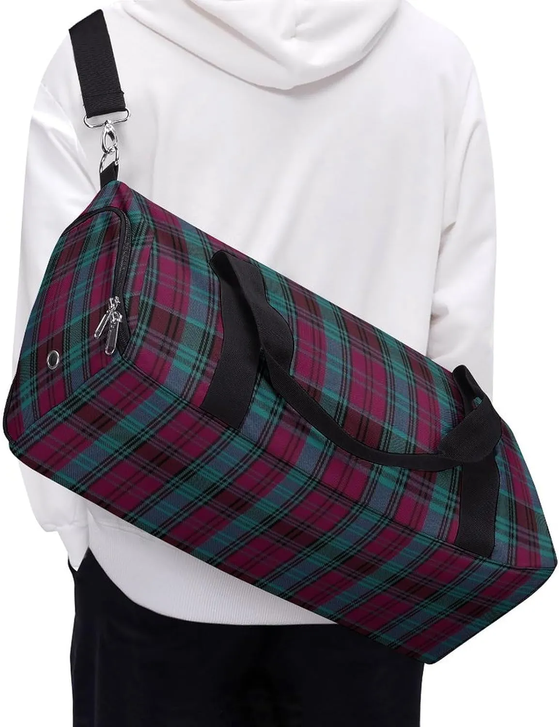 Black Watch Tartan Pattern Portable Large Capacity Fully Printed Fitness Bag Unisex