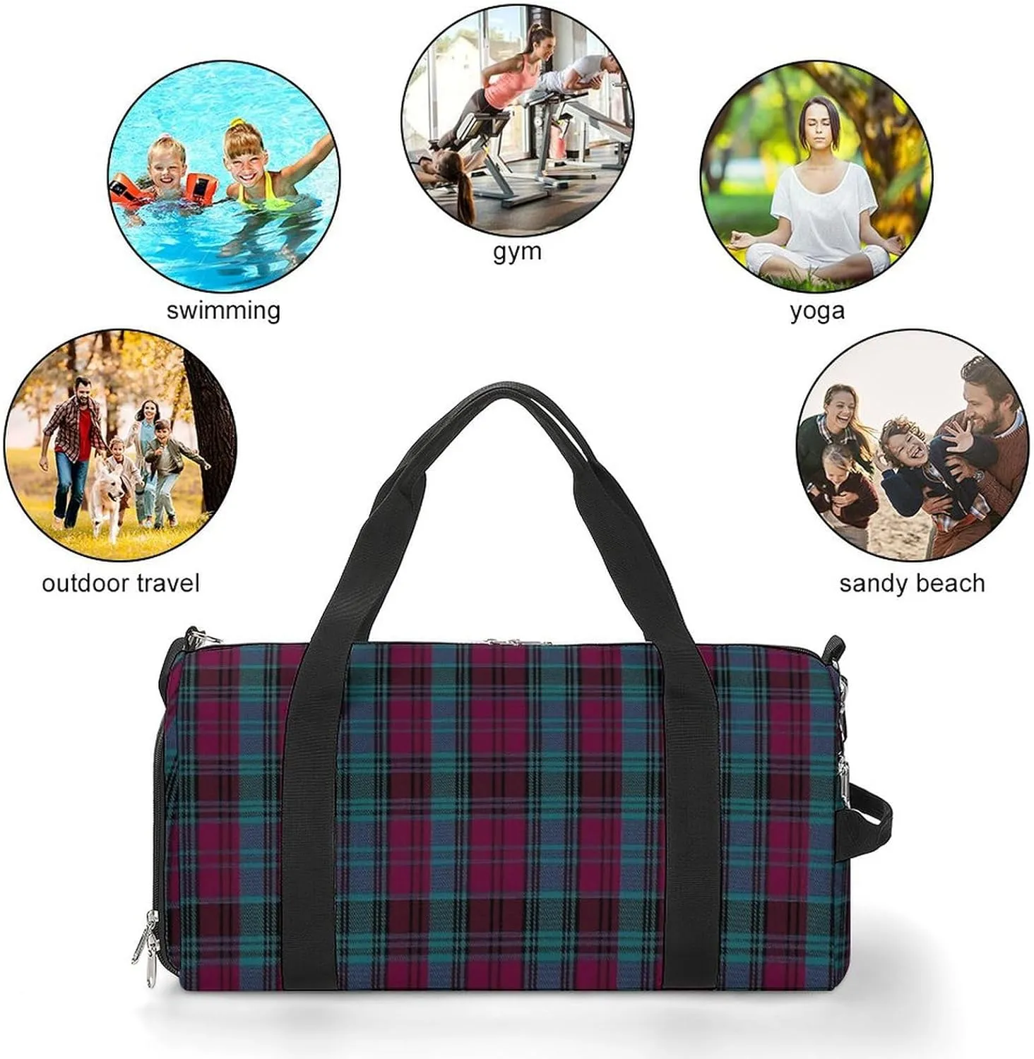 Black Watch Tartan Pattern Portable Large Capacity Fully Printed Fitness Bag Unisex