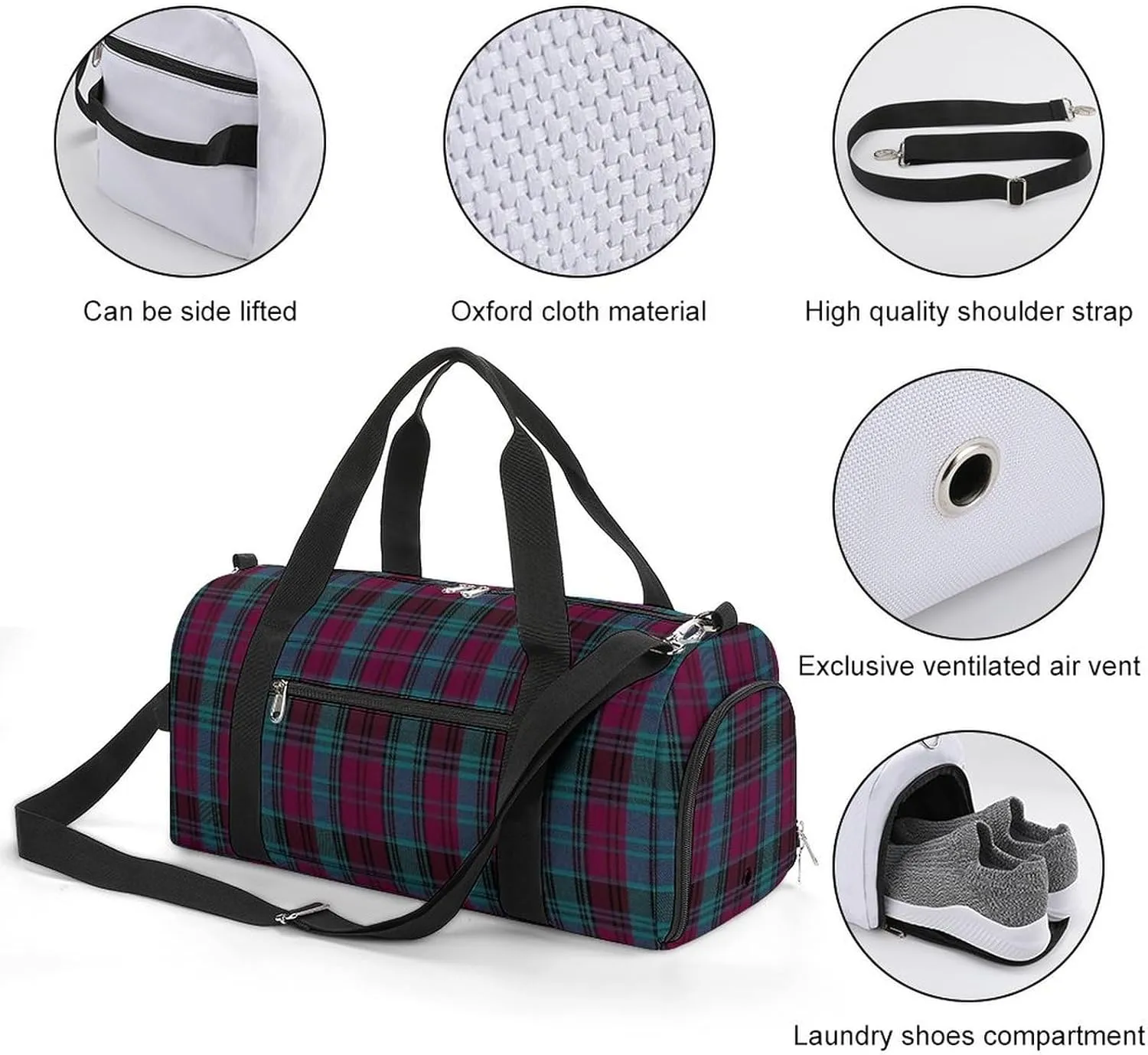 Black Watch Tartan Pattern Portable Large Capacity Fully Printed Fitness Bag Unisex