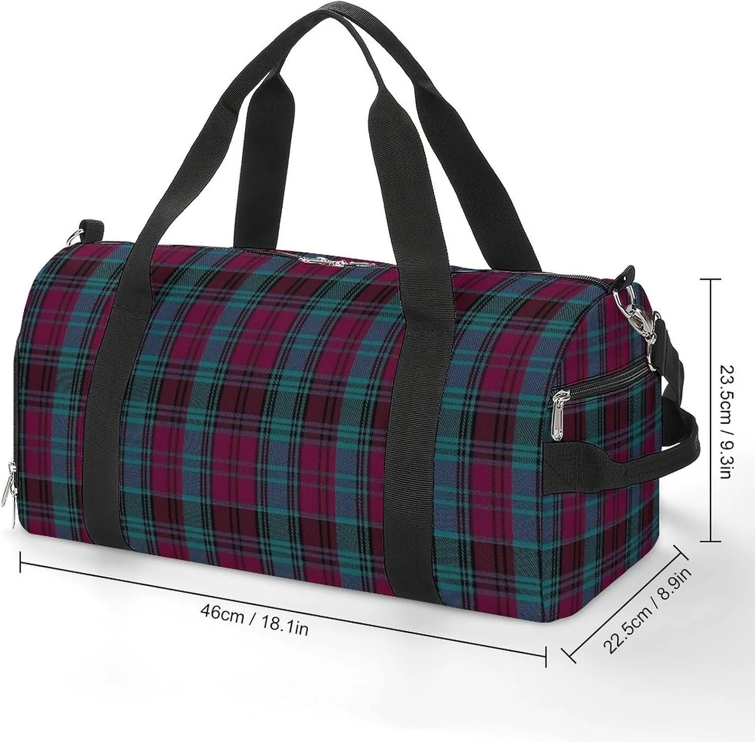 Black Watch Tartan Pattern Portable Large Capacity Fully Printed Fitness Bag Unisex