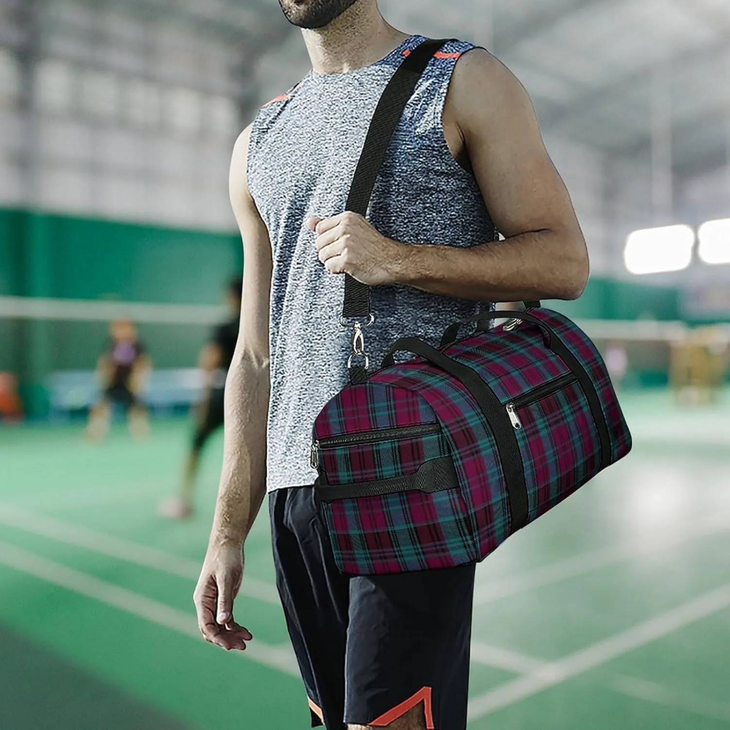 Black Watch Tartan Pattern Portable Large Capacity Fully Printed Fitness Bag Unisex