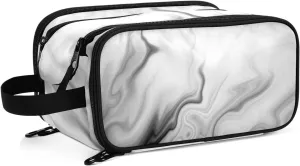 Black White Liquid Marble Agate Slab Paint Pastel Macro Wavy Women's Portable Makeup Bag with Handle, Cosmetic Bag, Travel Cosmetic Bag Durable Toiletry Storage Organizer 11 x 7 x 5.7 inch