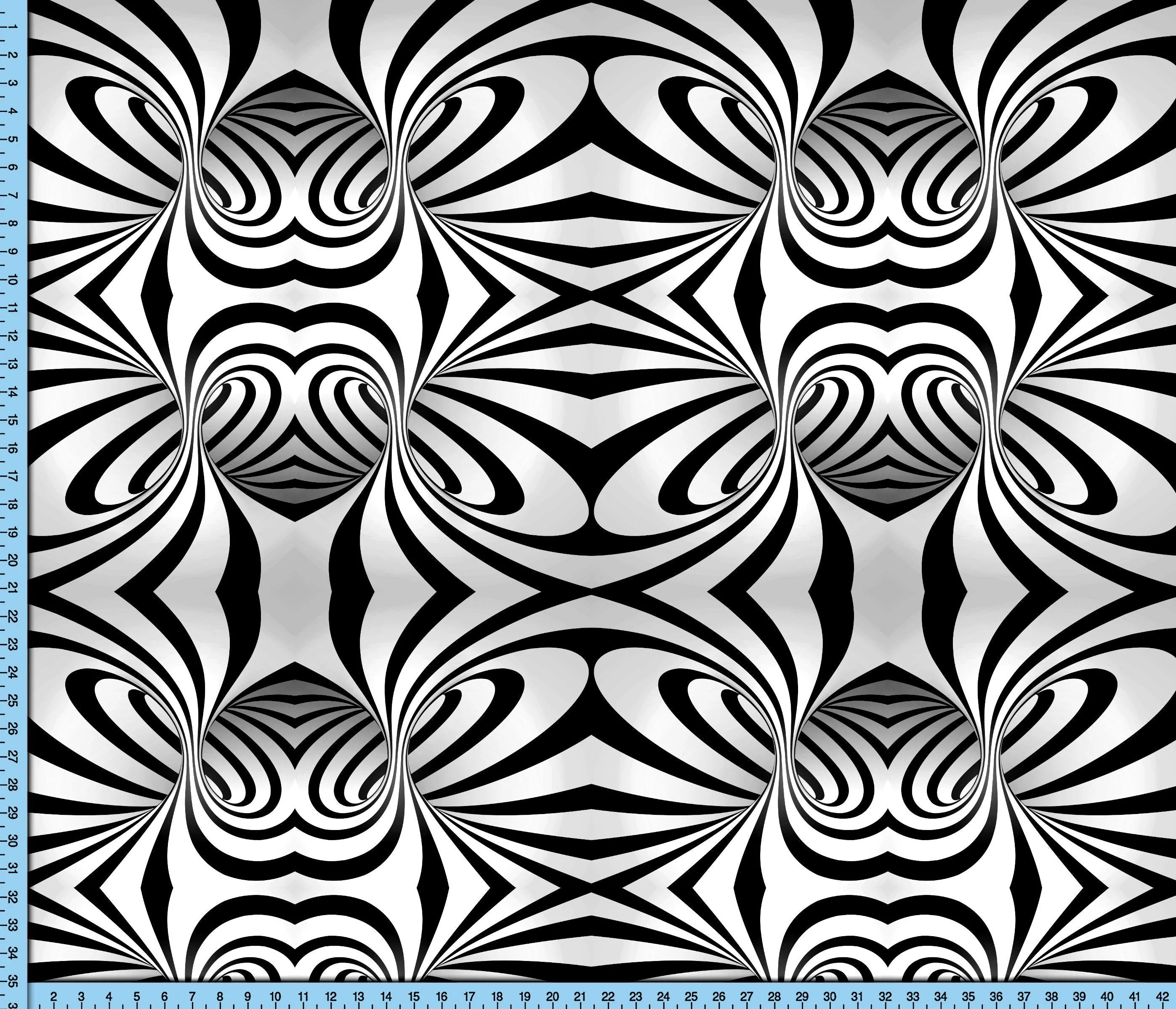 Black White Swirl Fabric Pattern, Spiral OpArt Design Printed By The Yard