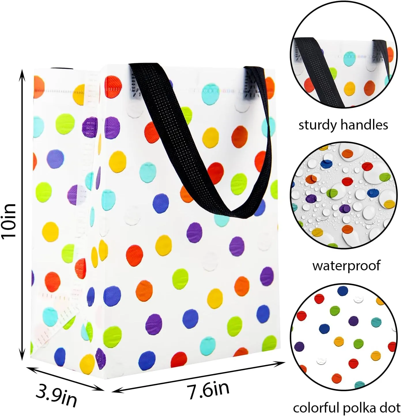 BLEWINDZ 16Pcs Reusable Gift Bags with Tissues - Medium Rainbow Polka Dot Party Favor Bags for Christmas, Birthday, Baby Shower, Grocery Shopping, Wedding (10" x 7.6" x 3.9")