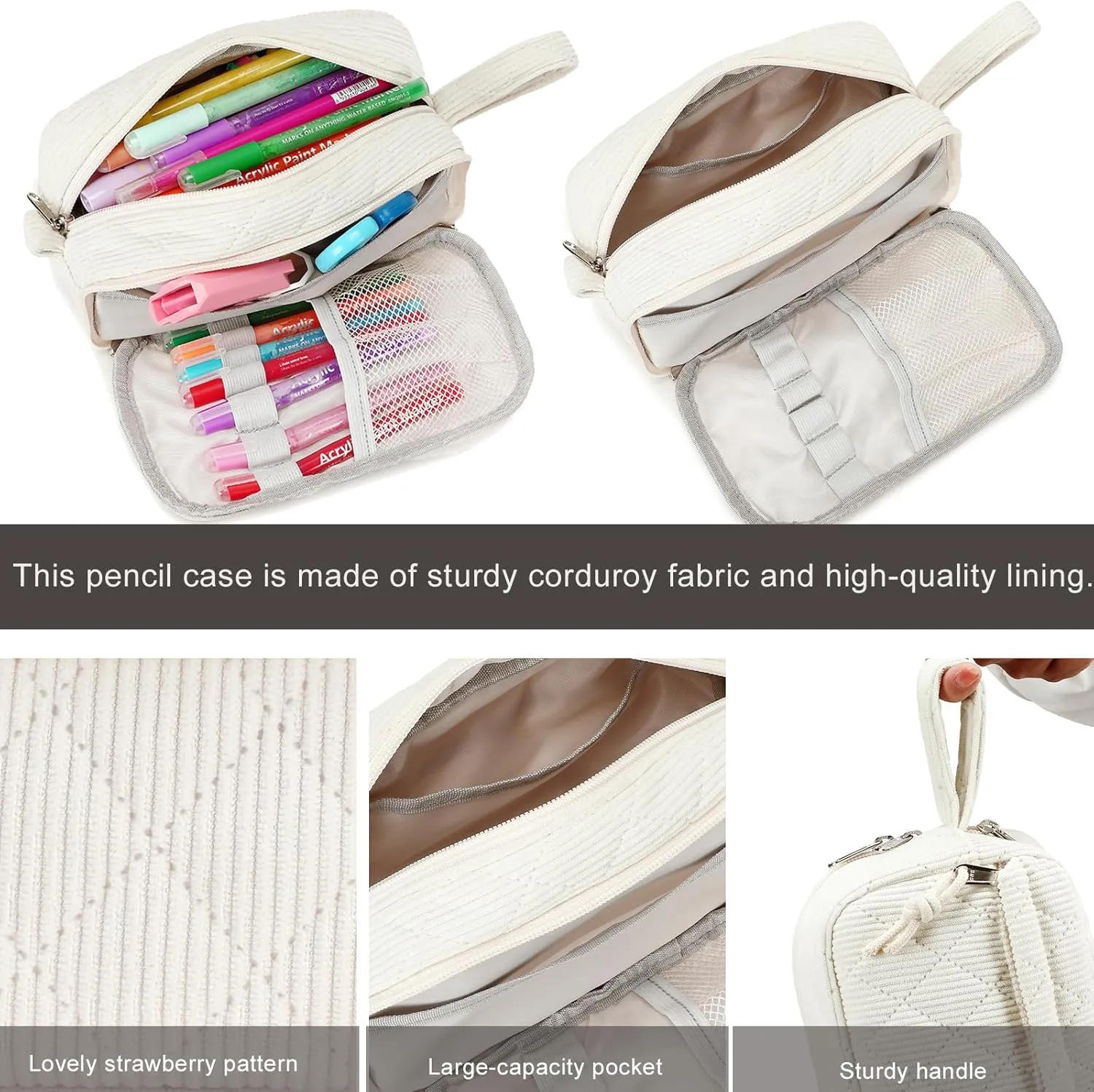 Bluboon Big Capacity Pencil Case Pencil Pouch Pen Case School Supplies Cute Pencil Box Pencil Bag for Teen Girls Boys Women Man (Beige)