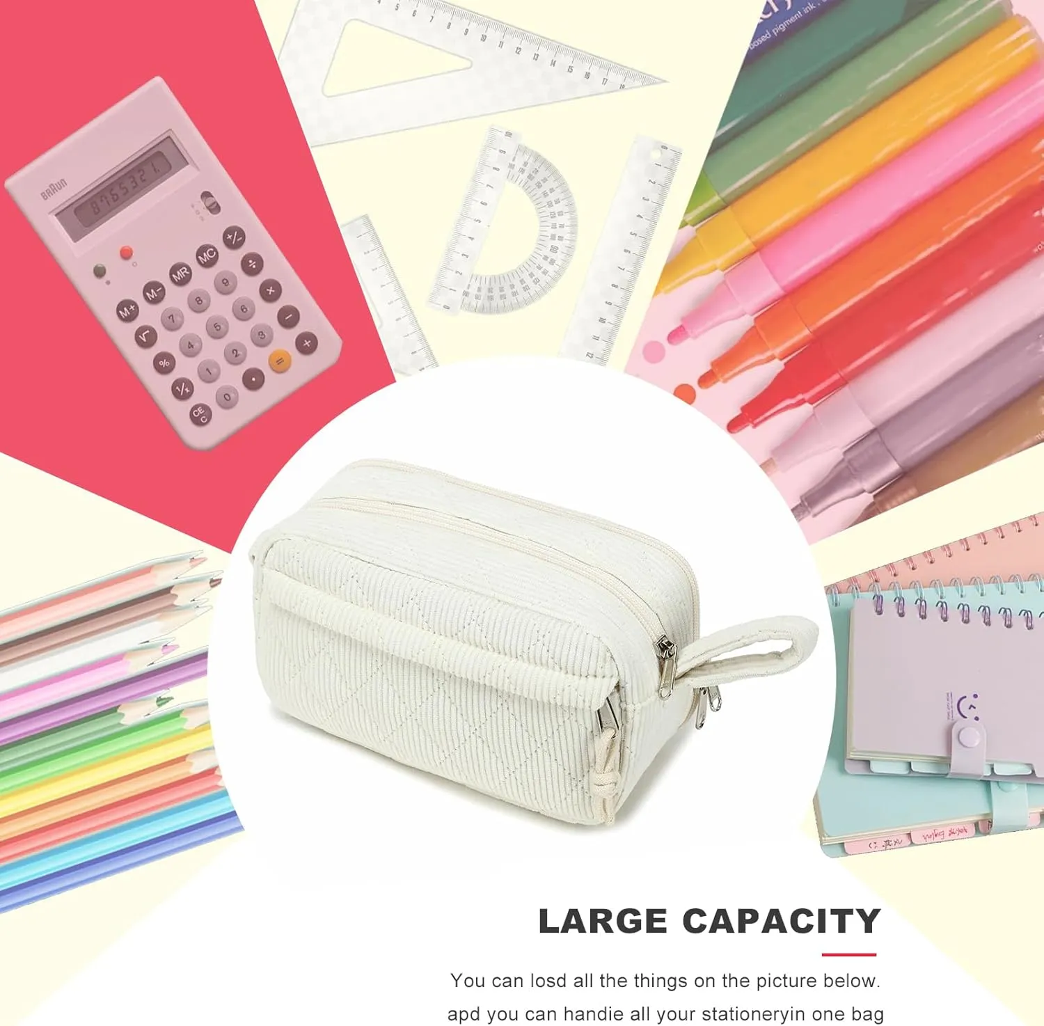 Bluboon Big Capacity Pencil Case Pencil Pouch Pen Case School Supplies Cute Pencil Box Pencil Bag for Teen Girls Boys Women Man (Beige)