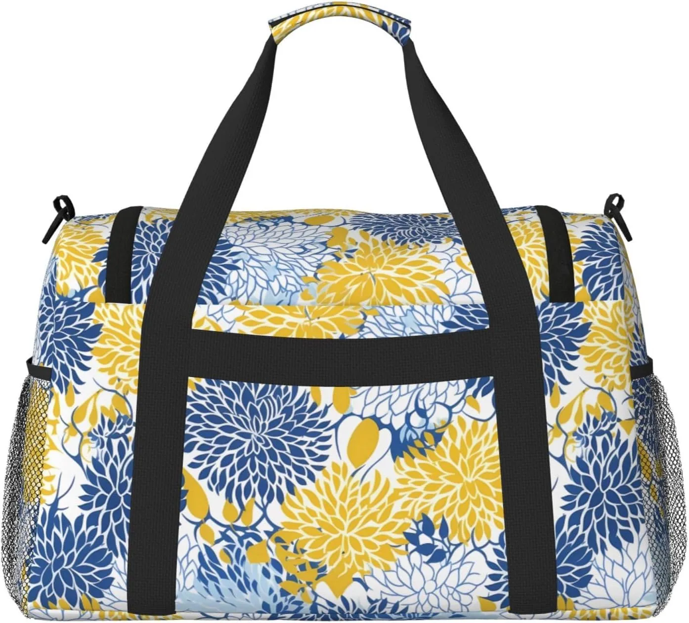 Blue And Yellow Flowers Travel Weekender Overnight Bags Foldable Hand Travel Bag Sport Gym Duffel Bag For Men Women
